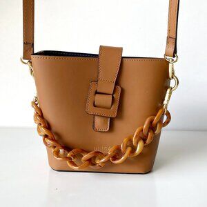 Unica Firenze Made in Italy Crossbody Leather Bag Tan Bucket Resin Chain